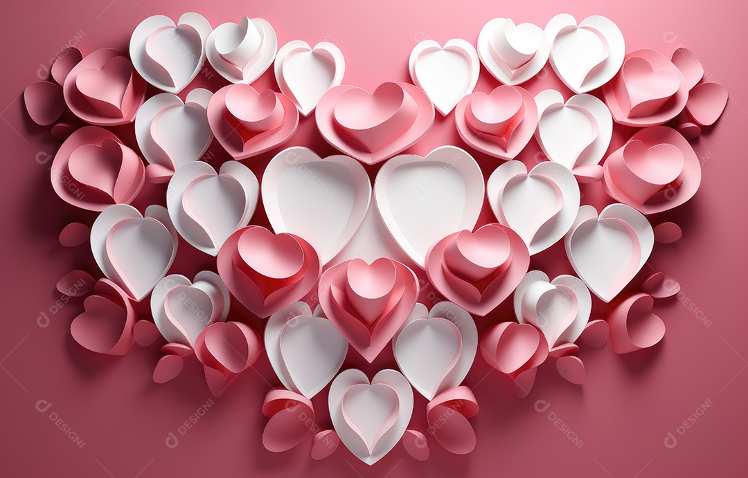 Corte de papel de Feliz Dia dos Namorados, coração com formato de coração de papel origami em fundo de cor pastel para cartão de felicitações