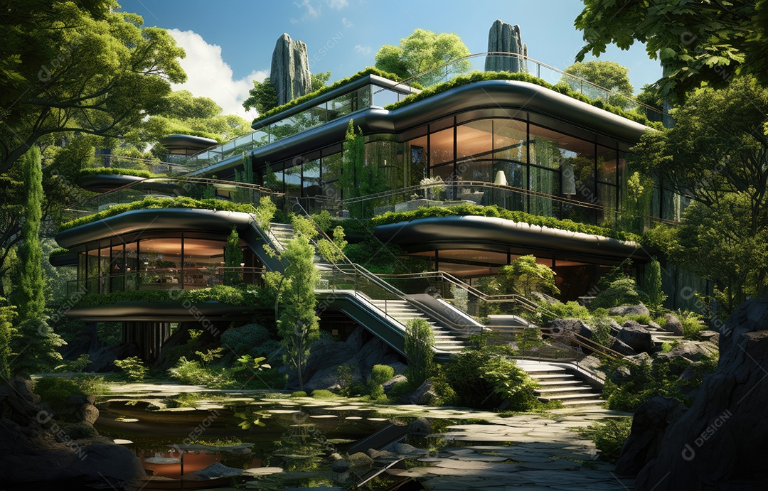 Empresa construindo floresta decorada, empresa verde conceito de carbono zero.