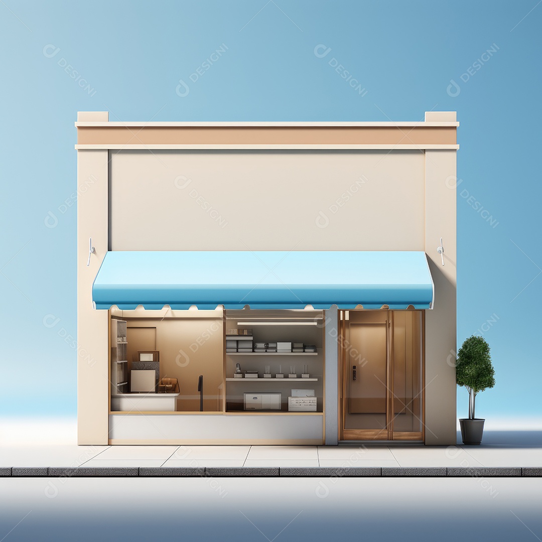 Um pequeno edifício comercial, edifício comercial. Aluguel ou venda de loja. Conceito de compras on-line. Negócios e comércio.