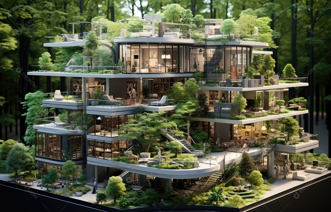 Casa sobre uma floresta.