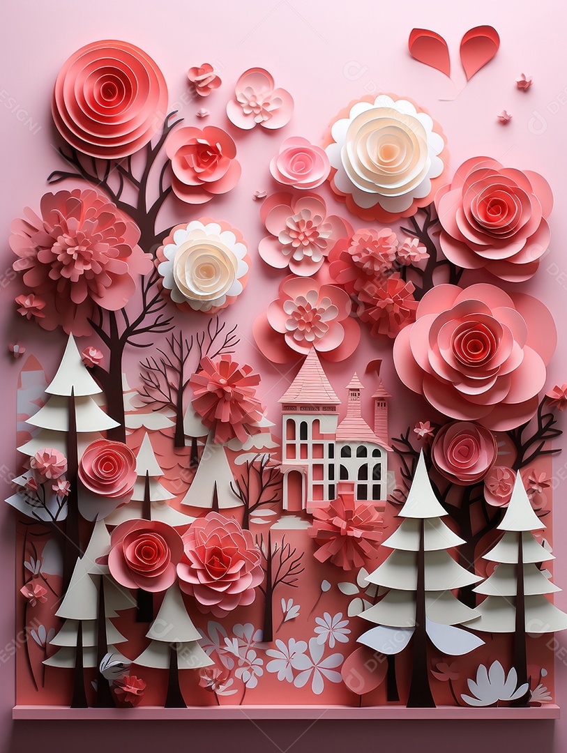 Fundo em forma de coração vermelho estilo corte de papel em várias camadas,