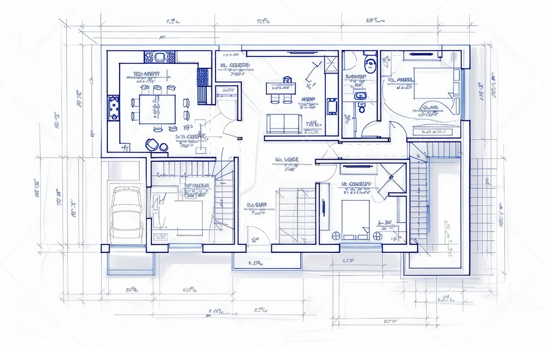 Design de interiores, projeto de casa e linha de plano de arquitetura de casa.