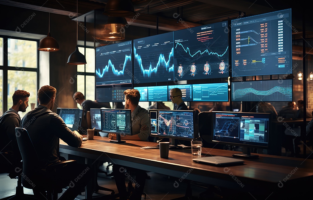 Reunião na sala de conferências do escritório, equipe diversificada de gerentes de topo conversam, fazem brainstorming e usam tablet digital