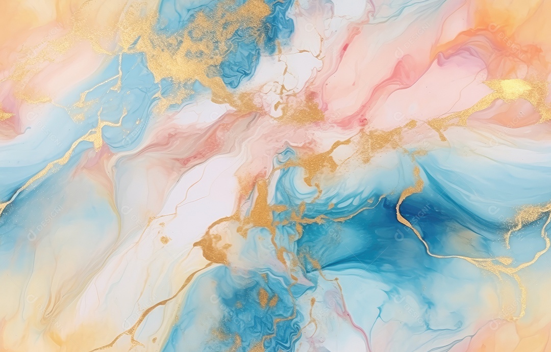 Pintura de arte fluida abstrata de luxo em técnica de tinta alcoólica, mistura de tintas coloridas, cinza e douradas.