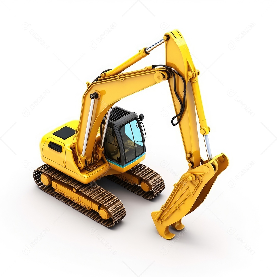 Equipamento de construção. Escavadeira preta pesada com lança dobrada sobre fundo branco, isolada.