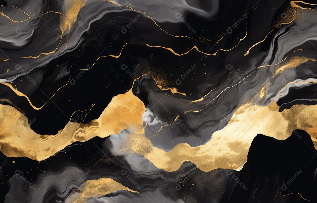 Fundo de mármore preto e dourado com fundo abstrato de efeito cinza manchado