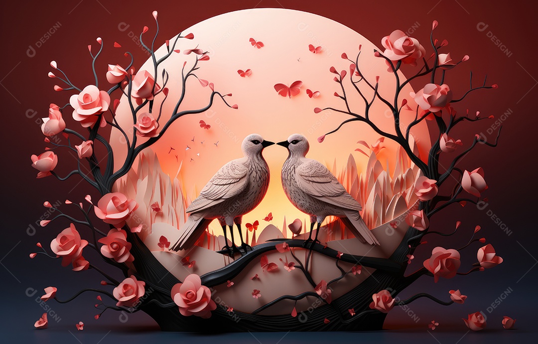 Corte de papel de Feliz Dia dos Namorados, coração com formato de coração de papel origami em fundo de cor pastel para cartão de felicitações