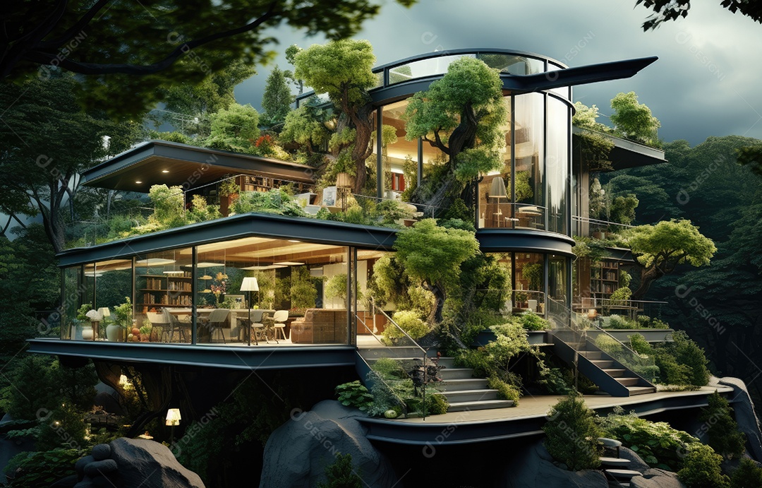 Empresa construindo floresta decorada, empresa verde conceito de carbono zero.