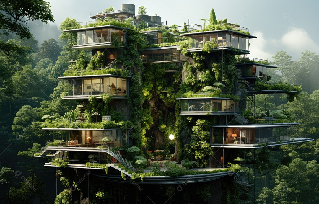 Empresa construindo floresta decorada, empresa verde conceito de carbono zero.