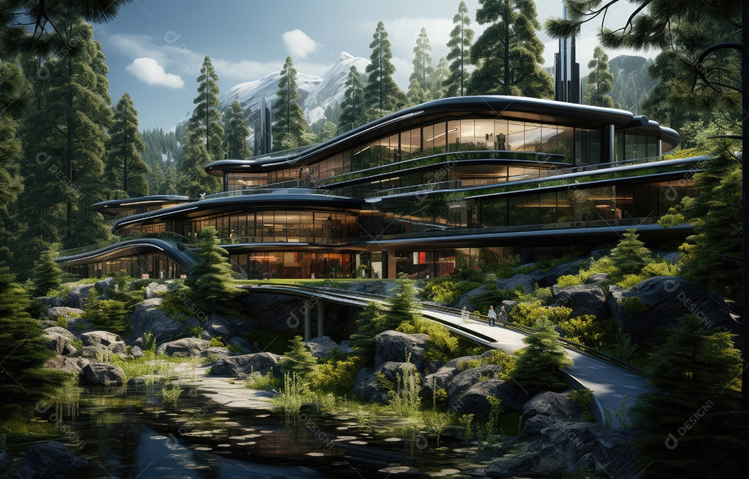 Empresa construindo floresta decorada, empresa verde conceito de carbono zero.