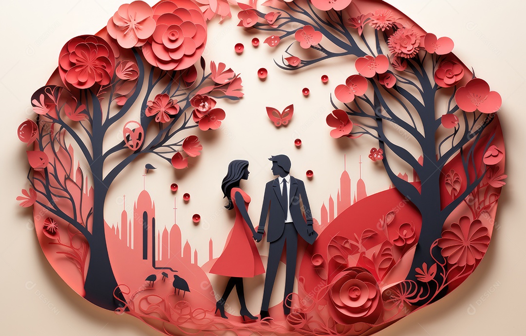 Feliz dia dos namorados saudação fundo em estilo realista de corte de papel. Corações de papel e realistas.