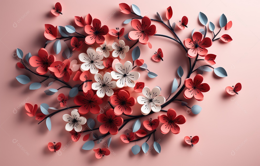 Corte de papel de Feliz Dia dos Namorados, coração com formato de coração de papel origami em fundo de cor pastel para cartão de felicitações