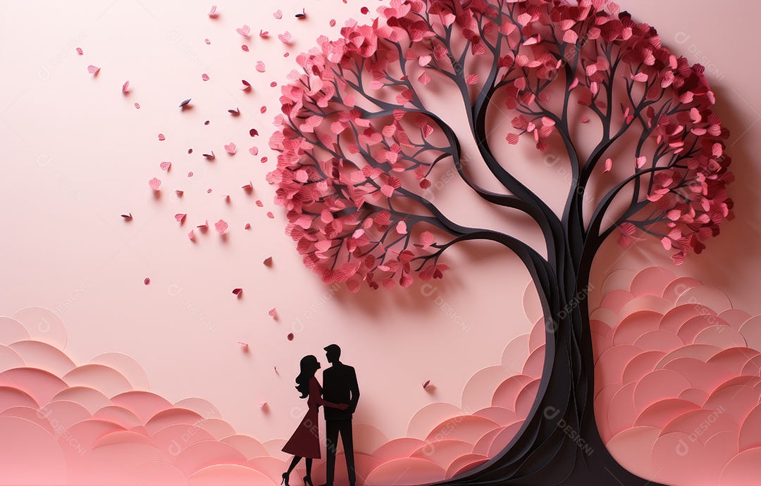 Corte de papel de Feliz Dia dos Namorados, coração com formato de coração de papel origami em fundo de cor pastel para cartão de felicitações