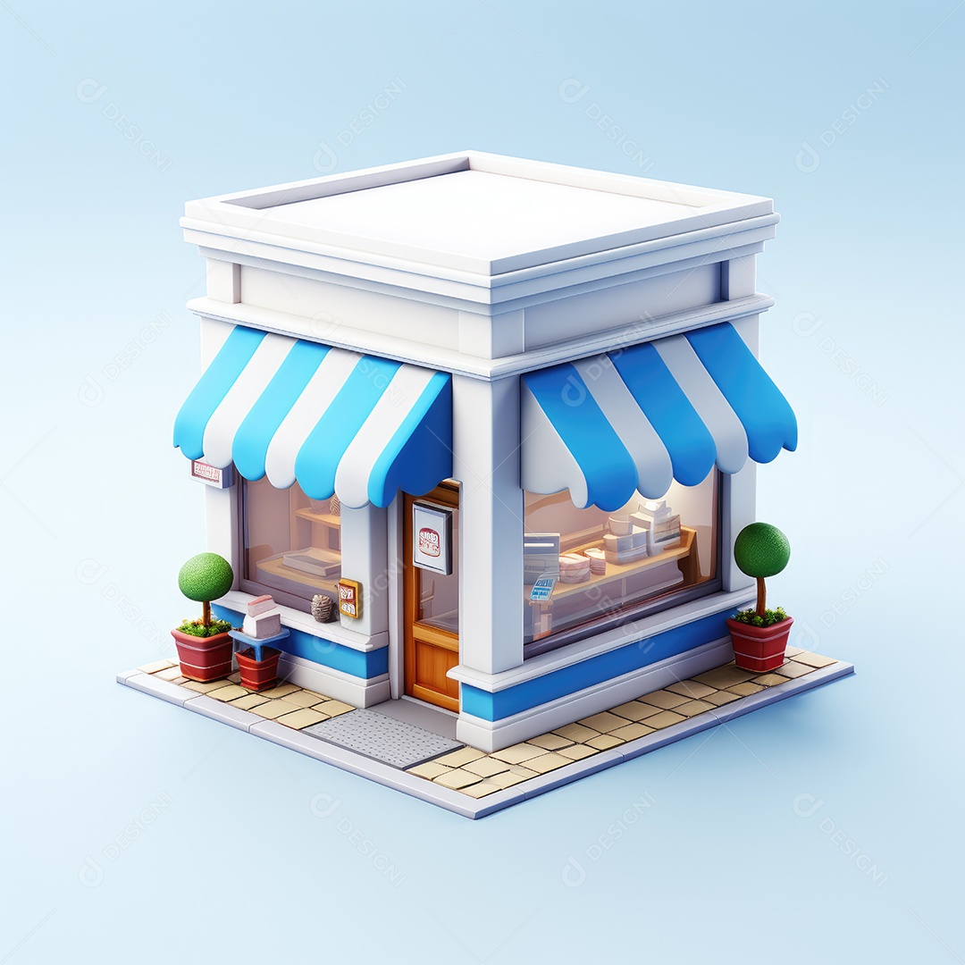 Um pequeno edifício comercial, edifício comercial. Aluguel ou venda de loja. Conceito de compras on-line. Negócios e comércio.