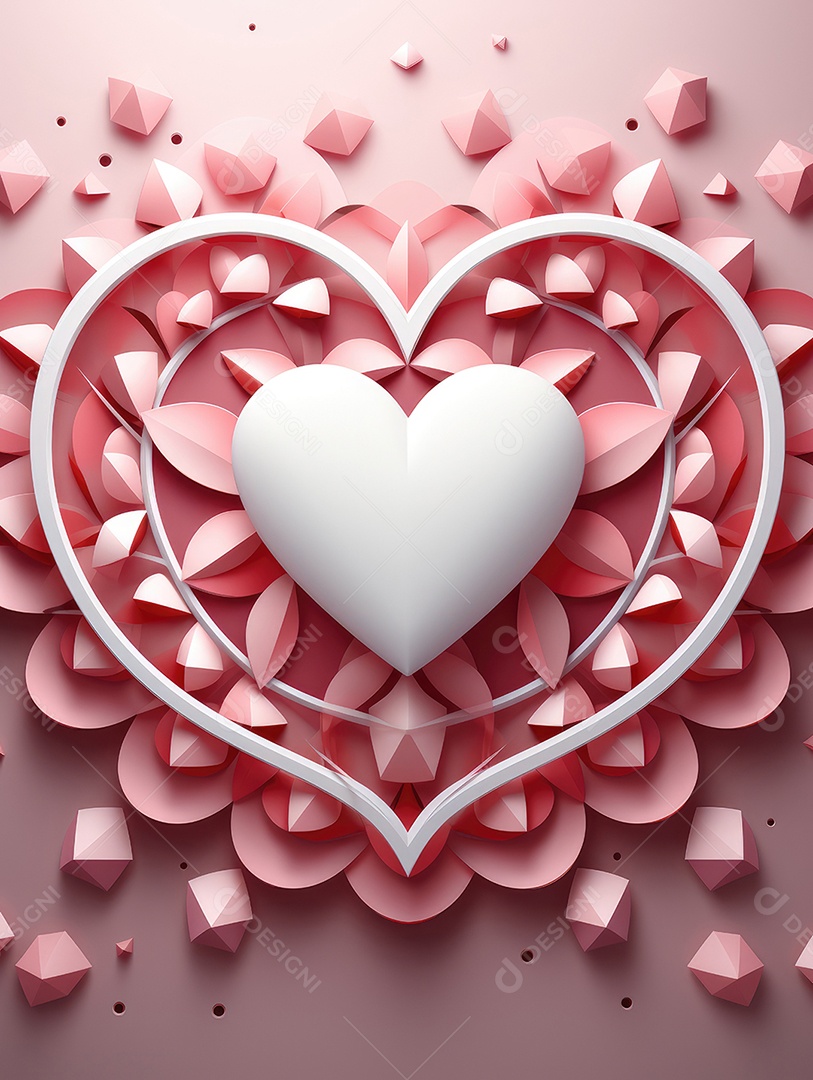 Corte de papel de Feliz Dia dos Namorados, coração com formato de coração de papel origami em fundo de cor pastel para cartão de felicitações