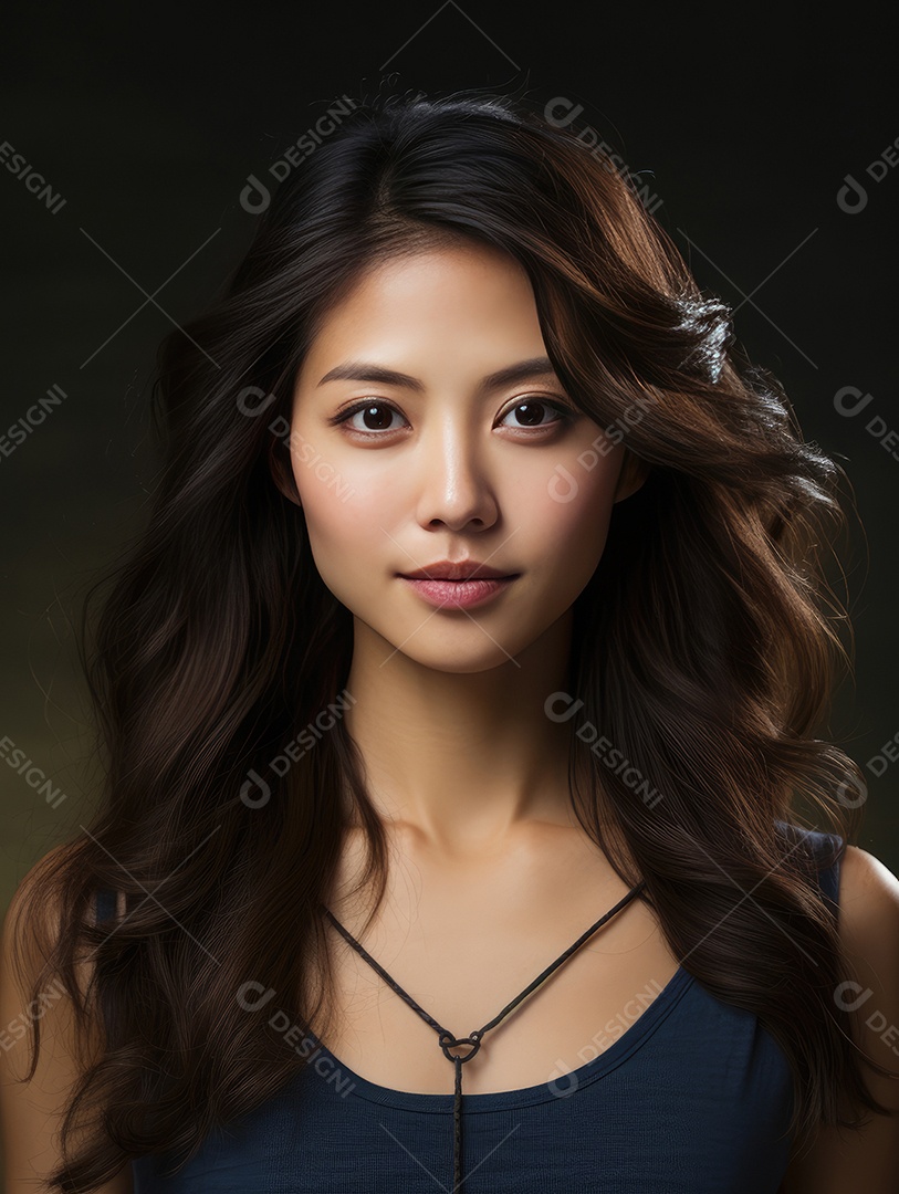 Fotografia de retrato de jovem mulher de beleza asiática com estilo de maquiagem coreano.