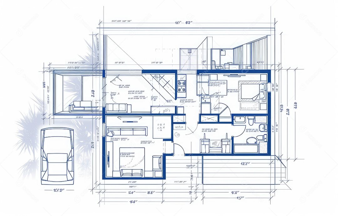 Design de interiores, projeto de casa e linha de plano de arquitetura de casa.