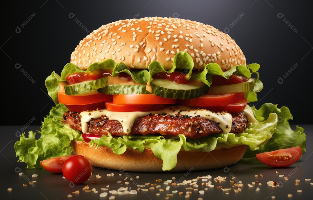 Gostoso hambúrguer de carne na mesa de madeira