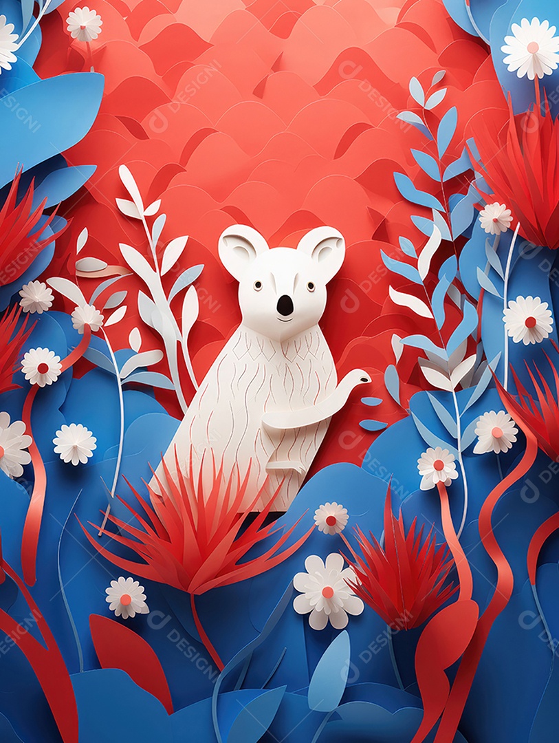 Feliz dia da Austrália com arte artesanal de corte de papel. Ícone do canguru da Austrália, coala. Conceito de design do dia da Austrália.