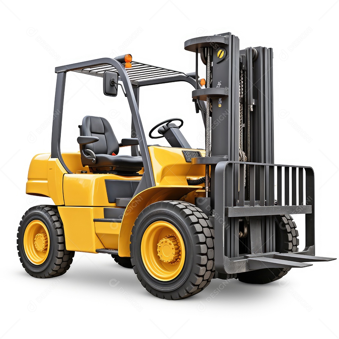 Empilhadeira em fundo branco isolado.