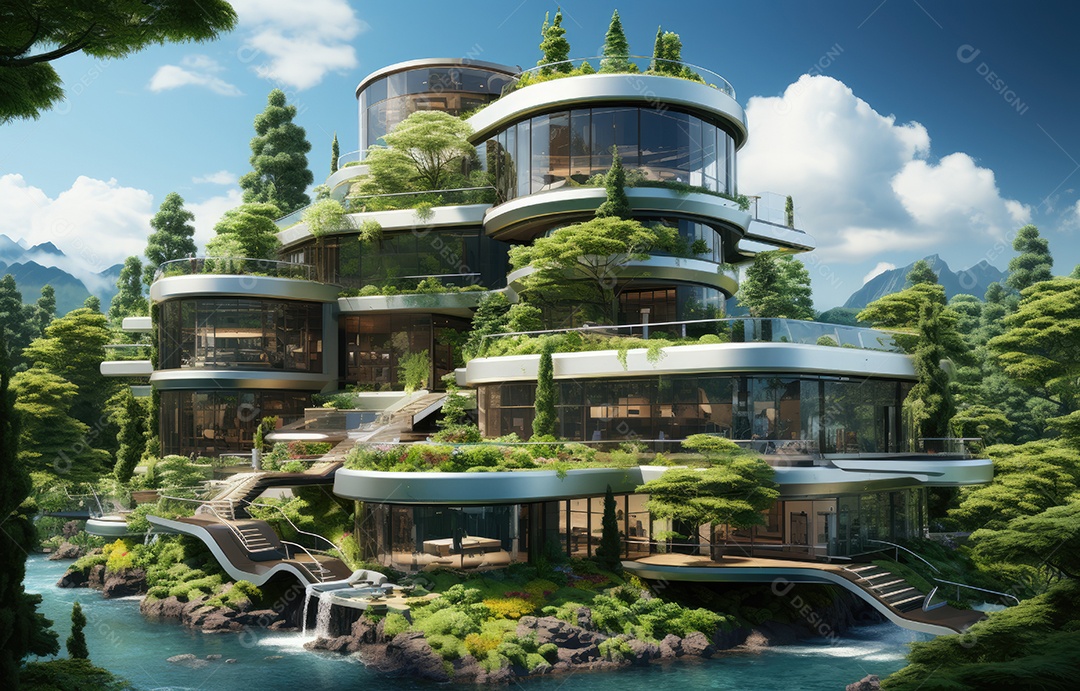 Empresa construindo floresta decorada, empresa verde conceito de carbono zero.