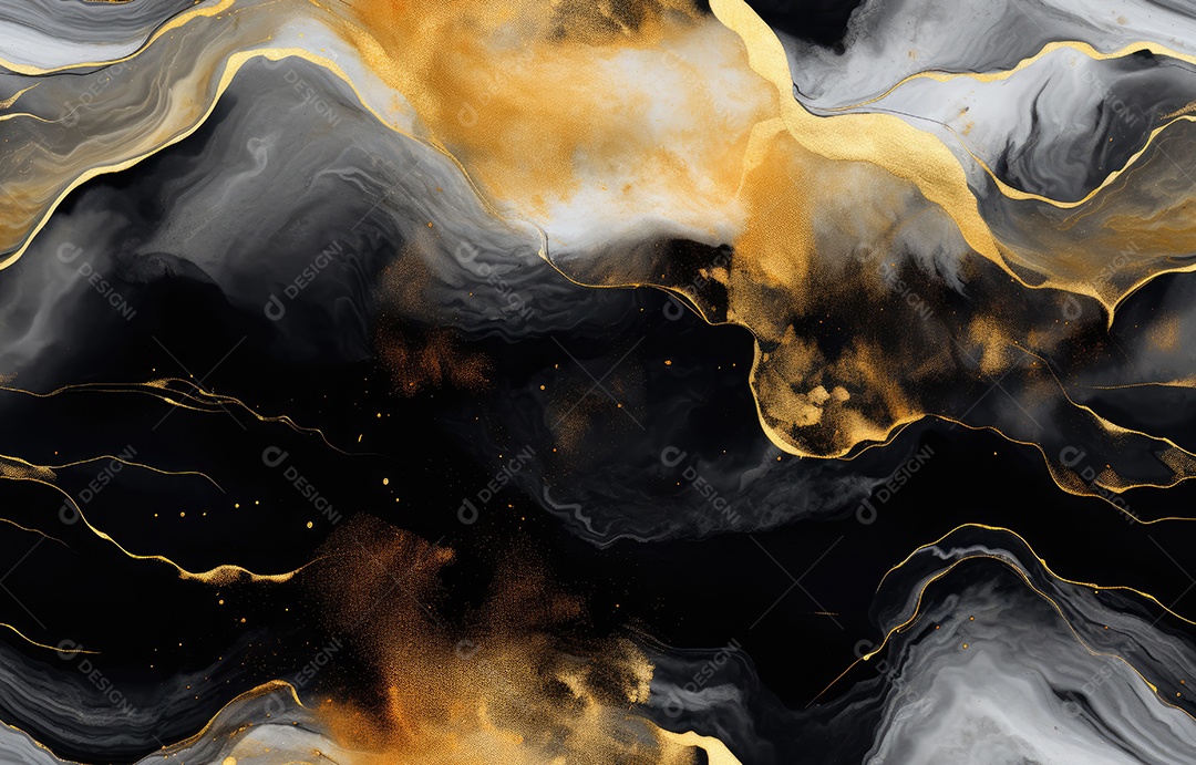 Fundo de mármore preto e dourado com fundo abstrato de efeito cinza manchado