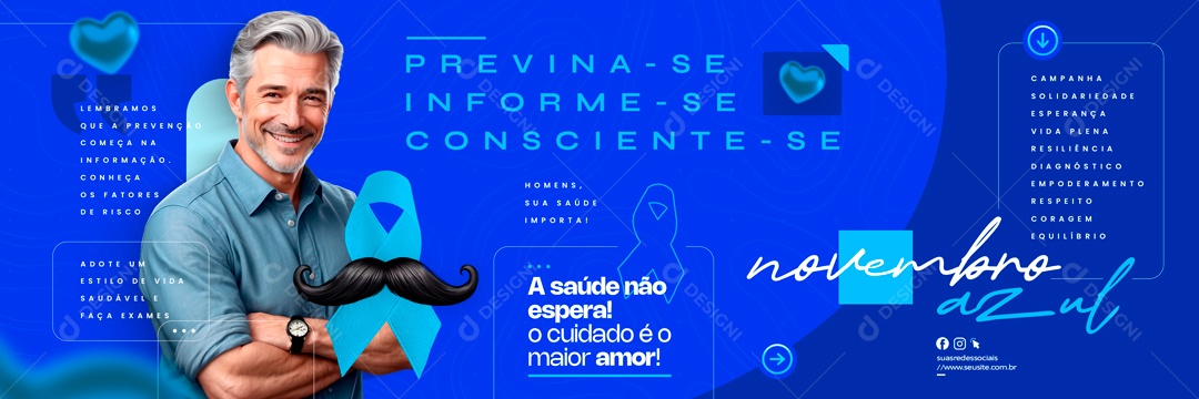 Social Media Carrossel Previna-se Informe-se Consciente-se Novembro Azul PSD Editável