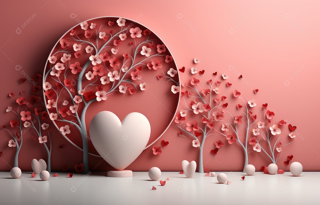 Corte de papel de Feliz Dia dos Namorados, coração com formato de coração de papel origami em fundo de cor pastel para cartão de felicitações