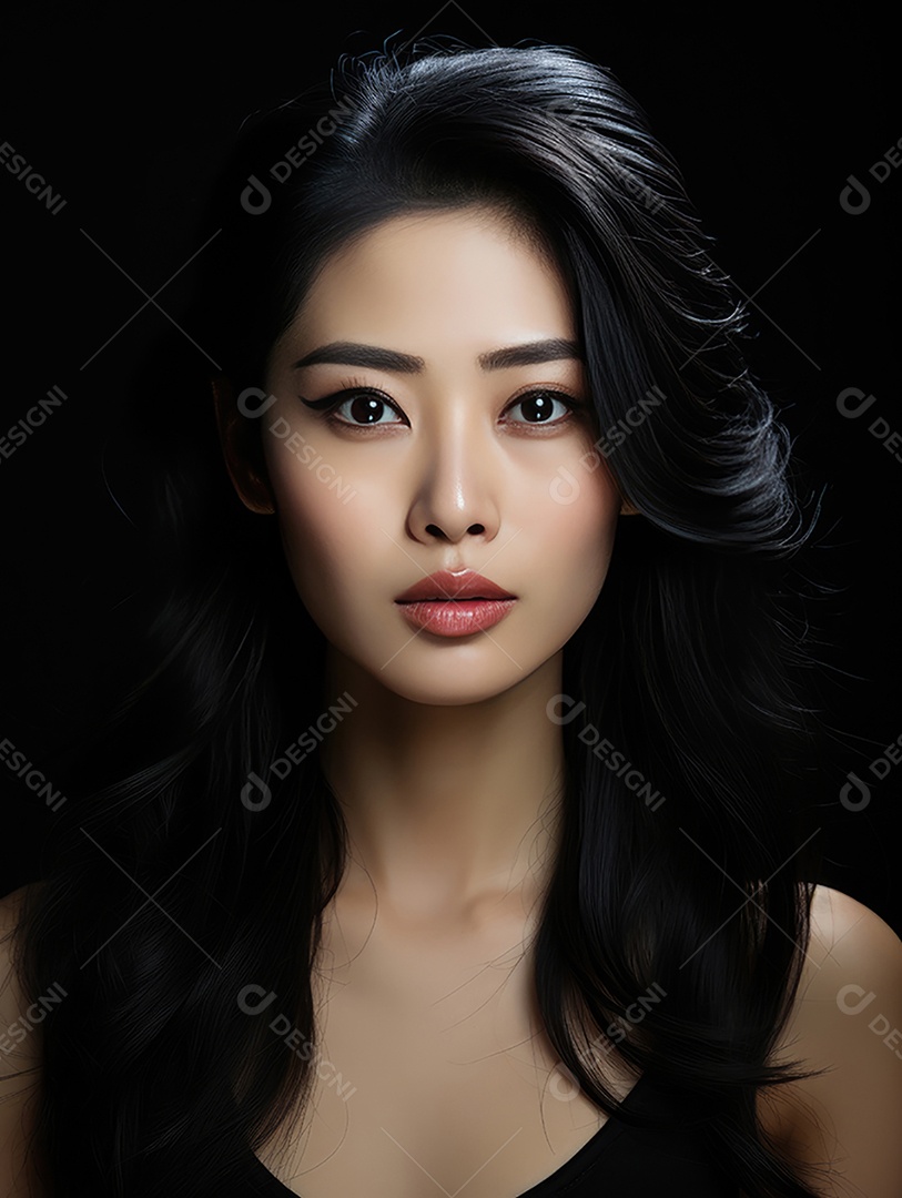 Fotografia de retrato de jovem mulher de beleza asiática com estilo de maquiagem coreano.