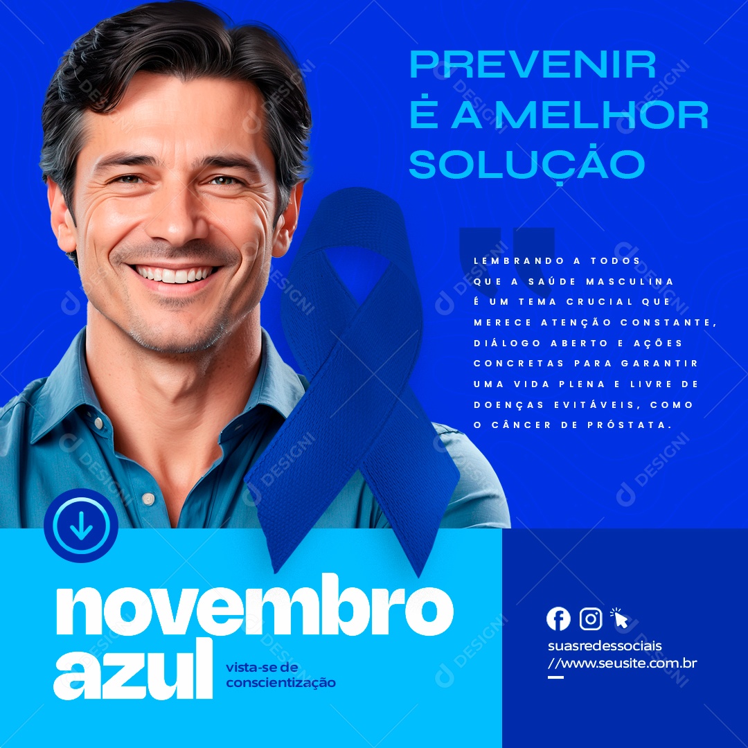 Previnir é a Melhor Solução Novembro Azul Social Media PSD Editável