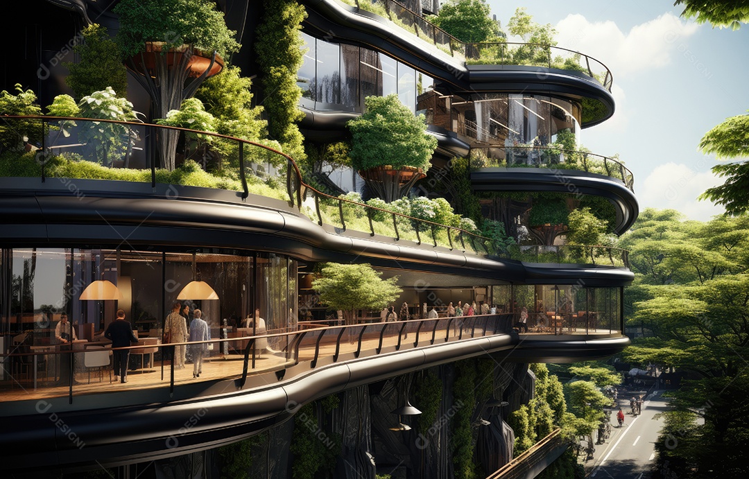 Empresa construindo floresta decorada, empresa verde conceito de carbono zero.