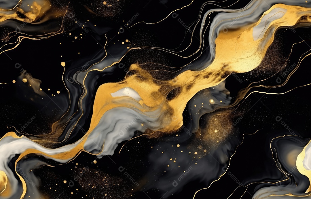 Fundo de mármore preto e dourado com fundo abstrato de efeito cinza manchado