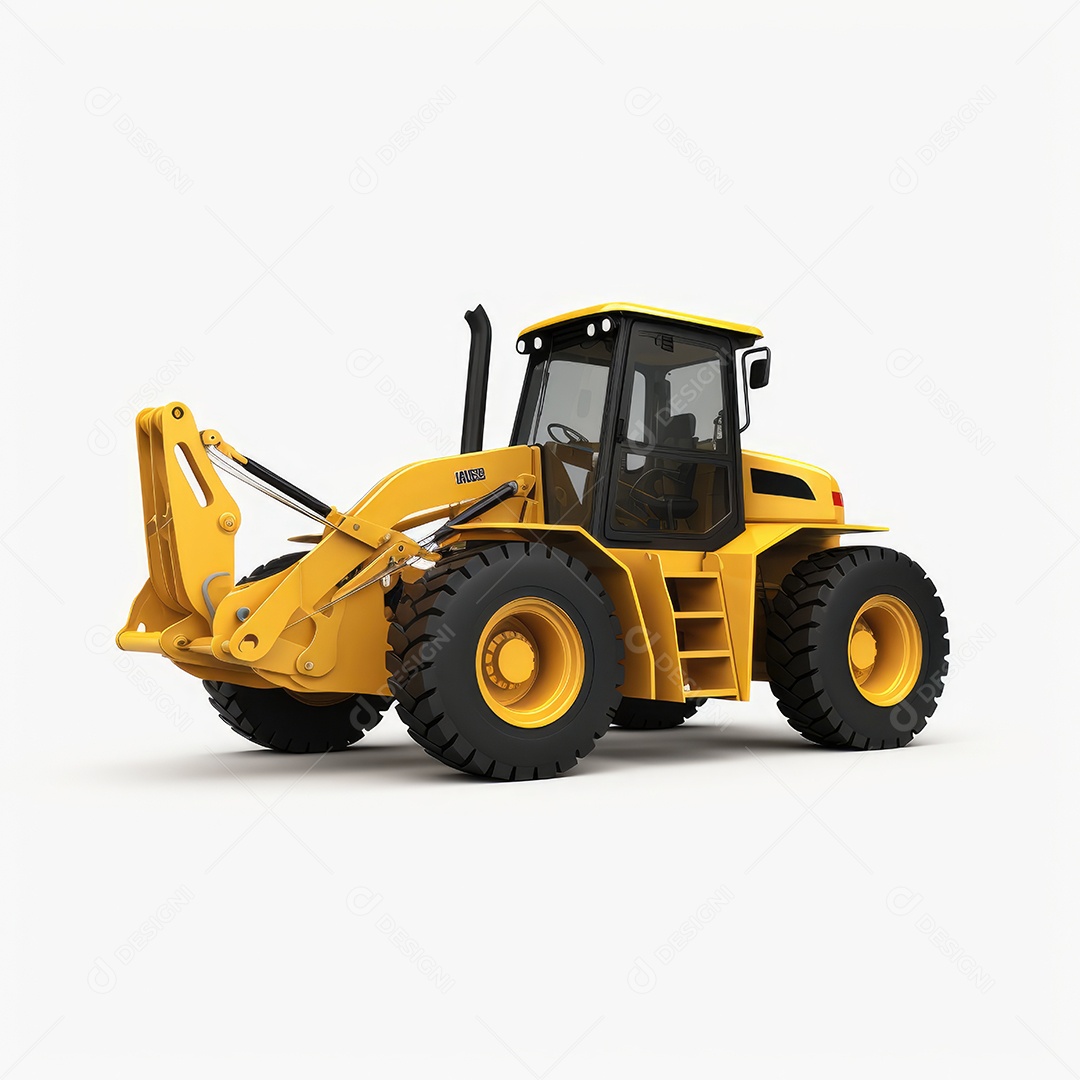 Retroescavadeira 3D em fundo branco.