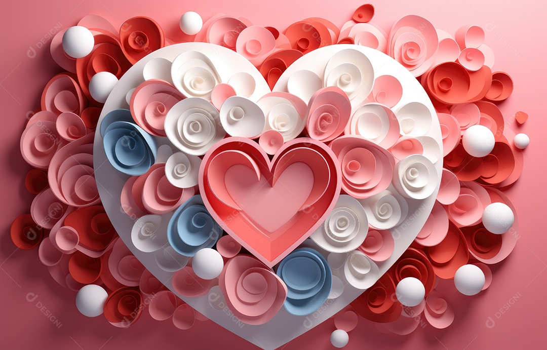 Feliz dia dos namorados saudação fundo em estilo realista de corte de papel. Corações de papel e realistas.