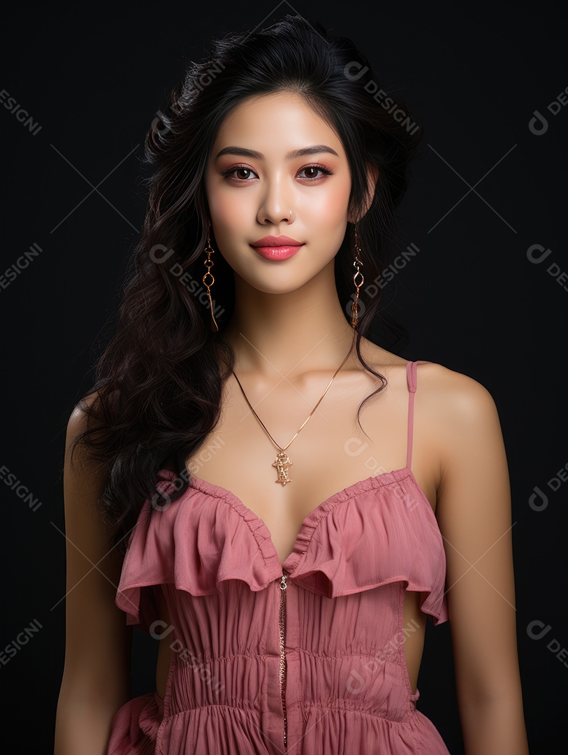 Fotografia de retrato de jovem mulher de beleza asiática com estilo de maquiagem coreano.