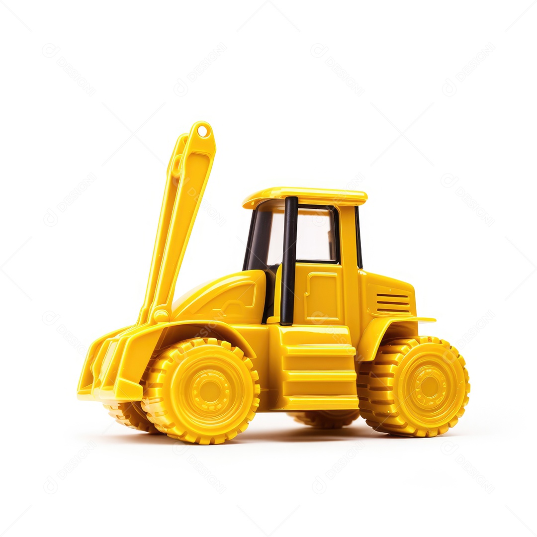 Retroescavadeira 3D em fundo branco.
