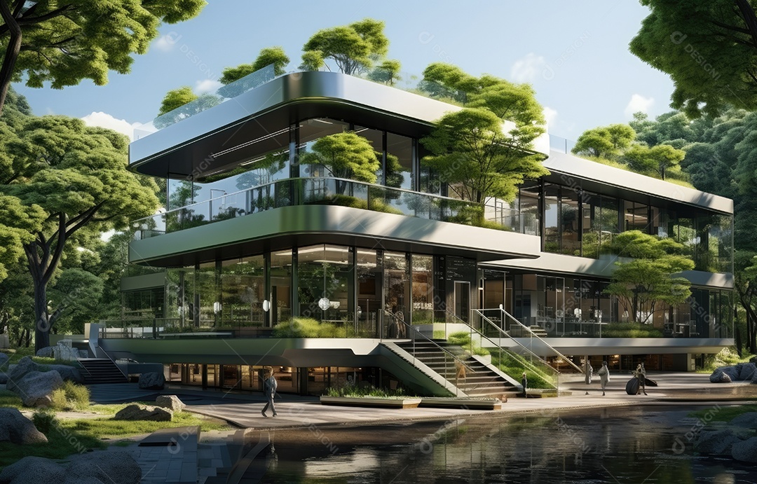 Empresa construindo floresta decorada, empresa verde conceito de carbono zero.