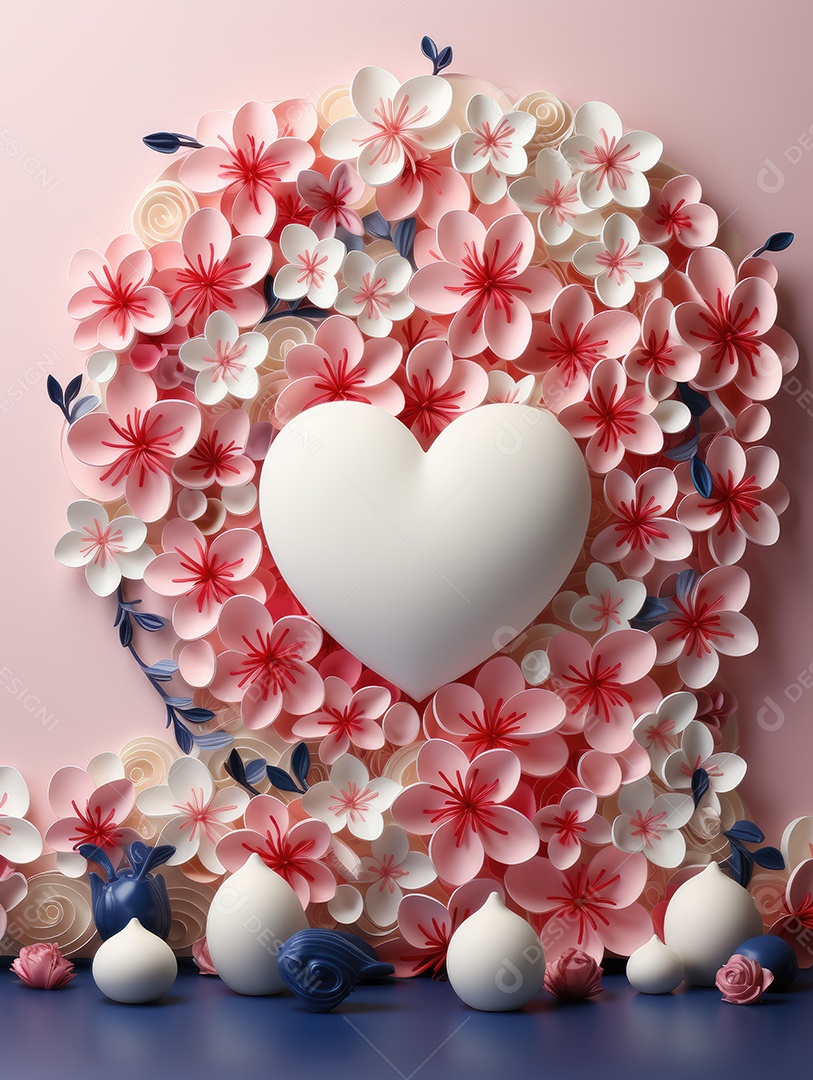 Corte de papel de Feliz Dia dos Namorados, coração com formato de coração de papel origami em fundo de cor pastel para cartão de felicitações