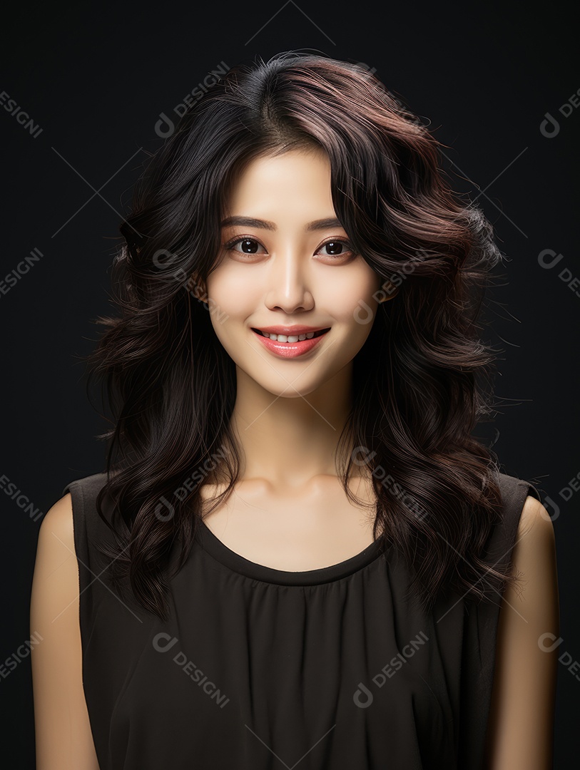 Fotografia de retrato de jovem mulher de beleza asiática com estilo de maquiagem coreano.