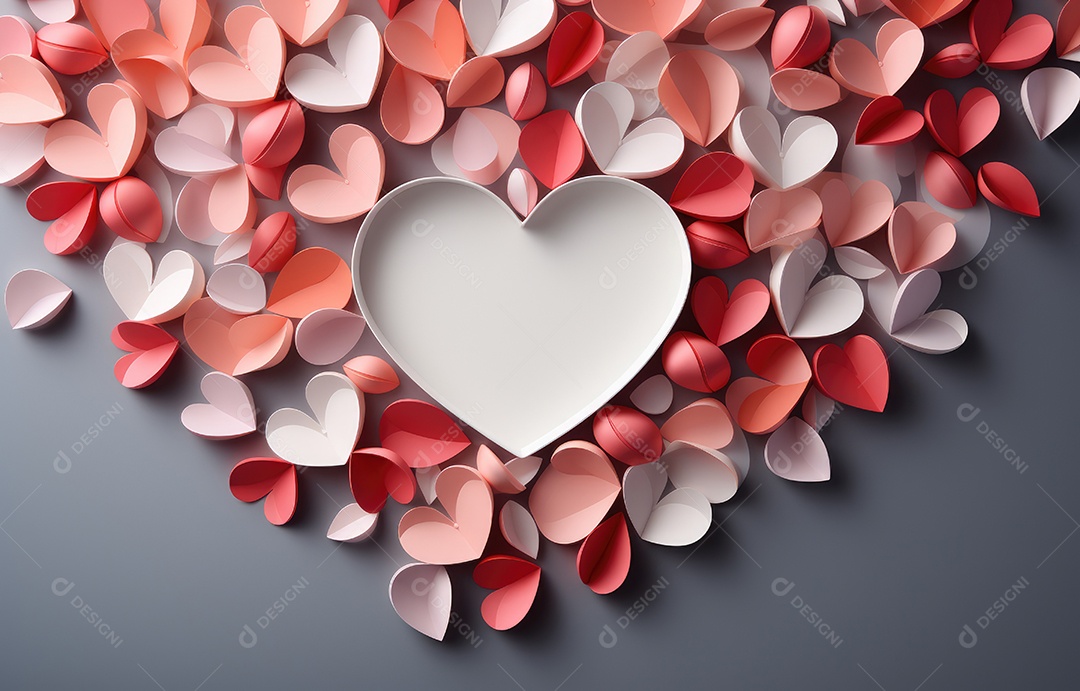 Cartaz de feliz dia dos namorados. Lindo corte de papel com moldura de coração em fundo doce. Estilo de corte de papel.