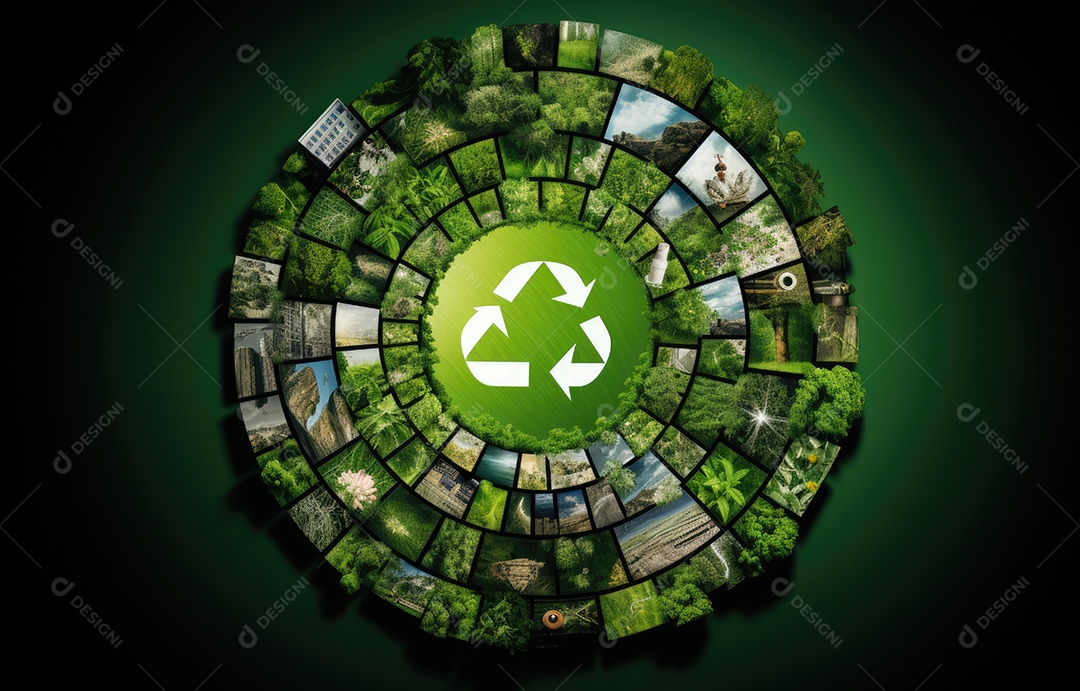 O globo verde com ícones de economia circular, economia para o crescimento futuro dos negócios e meio ambiente sustentável