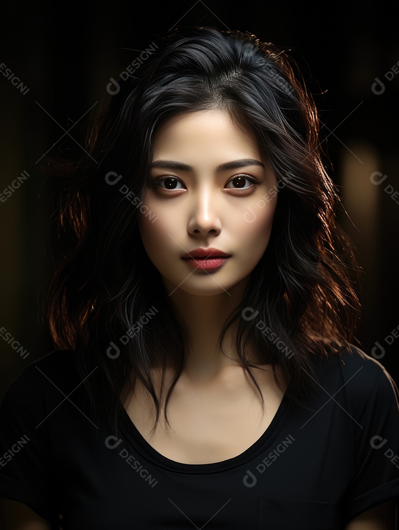 Fotografia de retrato de jovem mulher de beleza asiática com estilo de maquiagem coreano.