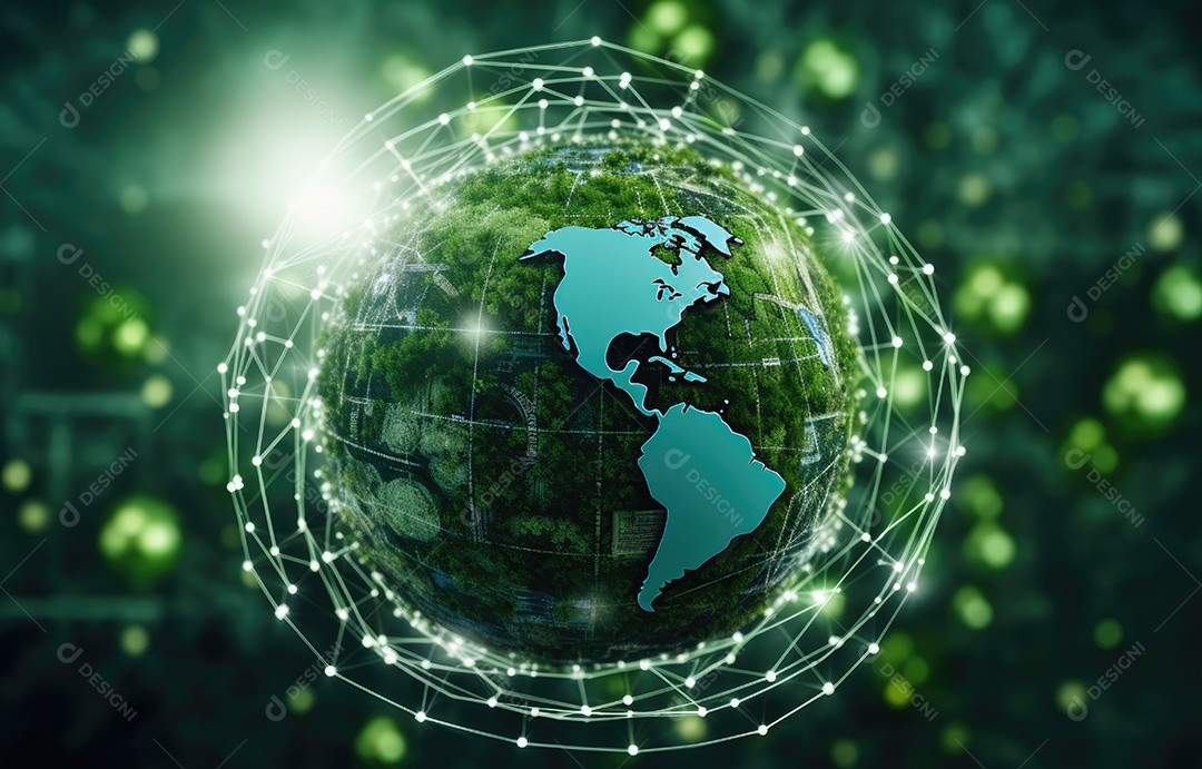 O globo verde com ícones de economia circular, economia para o crescimento futuro dos negócios e meio ambiente sustentável