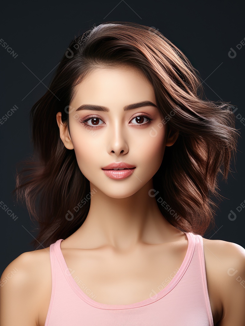 Fotografia de retrato de jovem mulher de beleza asiática com estilo de maquiagem coreano.