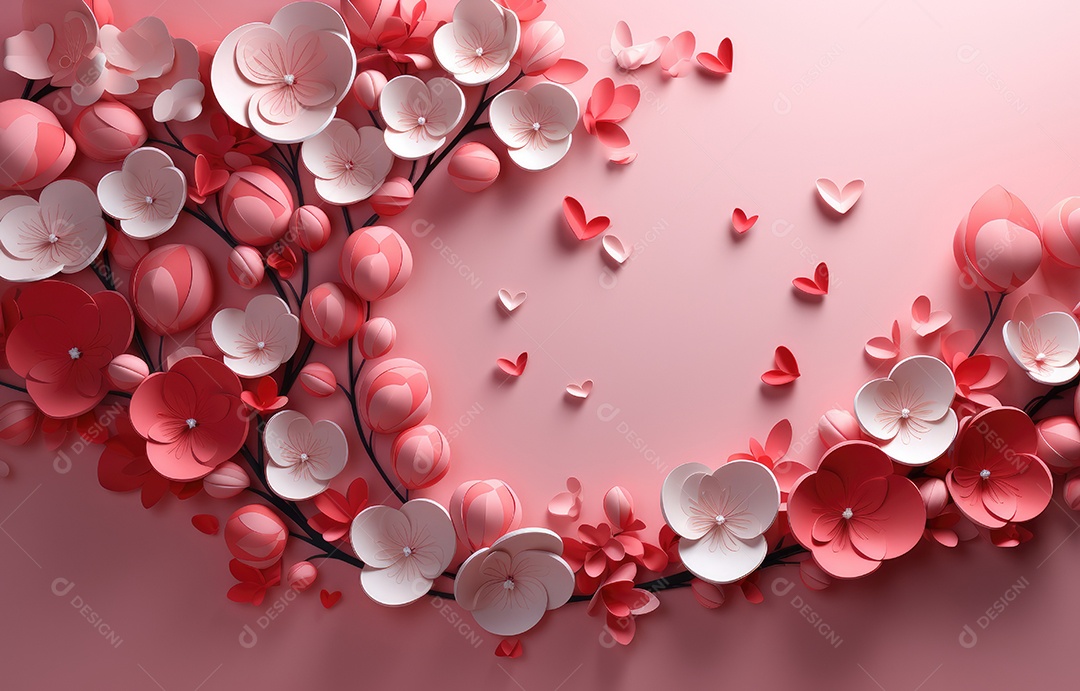 Corte de papel de Feliz Dia dos Namorados, coração com formato de coração de papel origami em fundo de cor pastel para cartão de felicitações