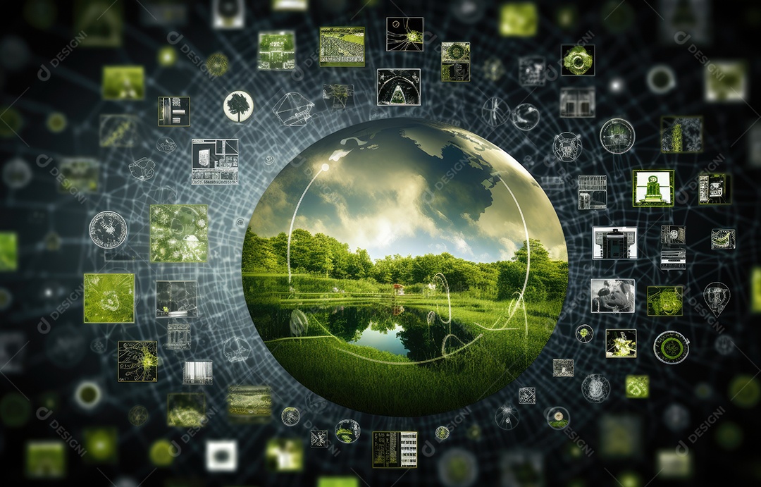 O globo verde com ícones de economia circular, economia para o crescimento futuro dos negócios e meio ambiente sustentável