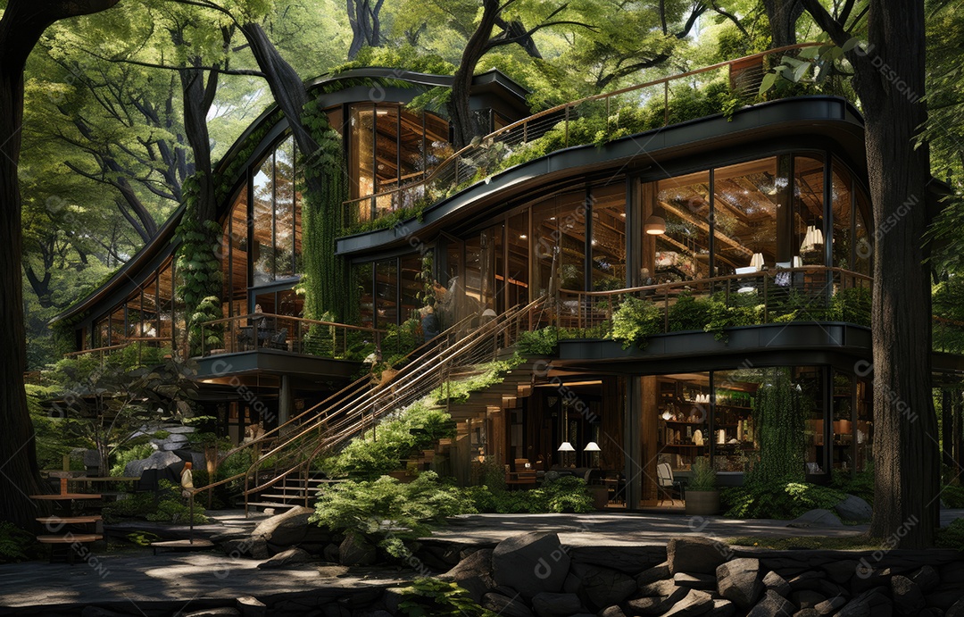 Empresa construindo floresta decorada, empresa verde conceito de carbono zero.