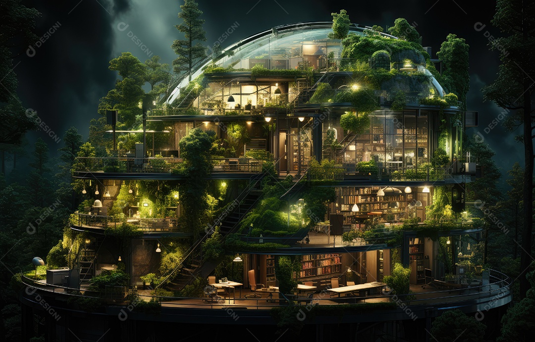 Empresa construindo floresta decorada, empresa verde conceito de carbono zero.