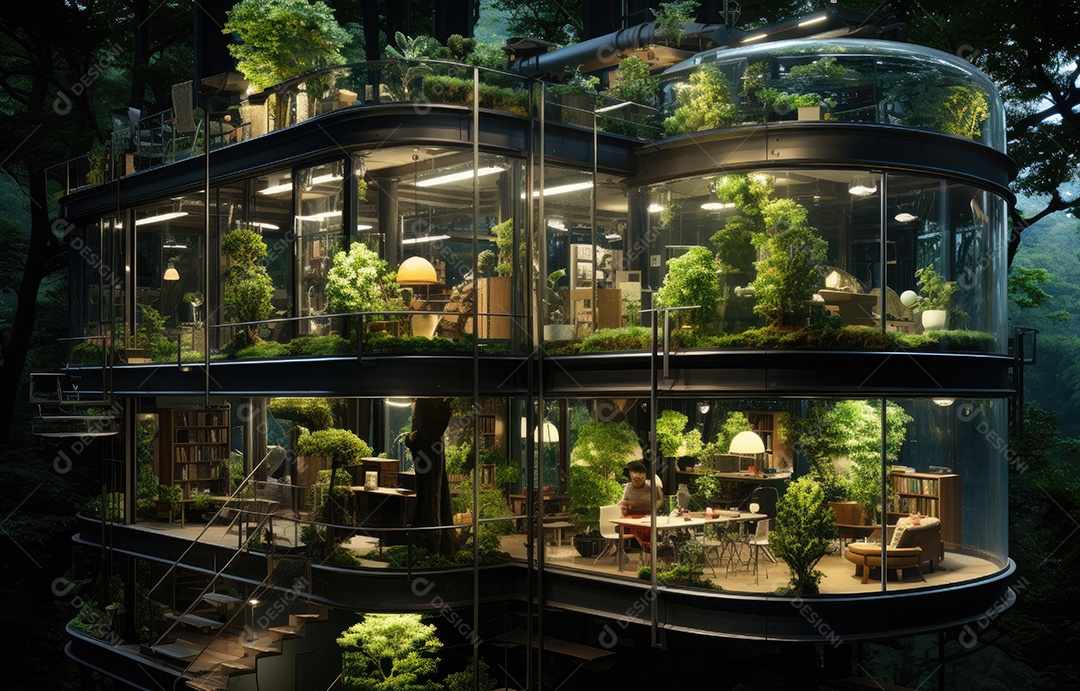 Empresa construindo floresta decorada, empresa verde conceito de carbono zero.