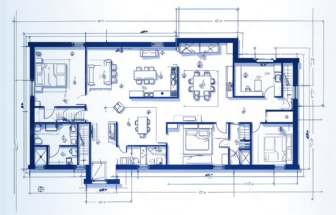 Design de interiores, projeto de casa e linha de plano de arquitetura de casa.